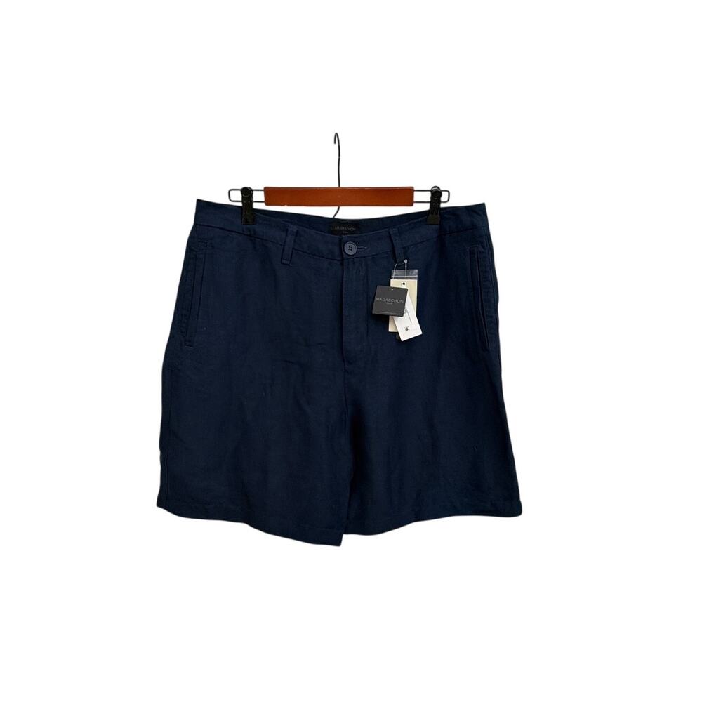 NWT Magaschoni European Linen Blend Navy Blue Chino Shorts Size 34